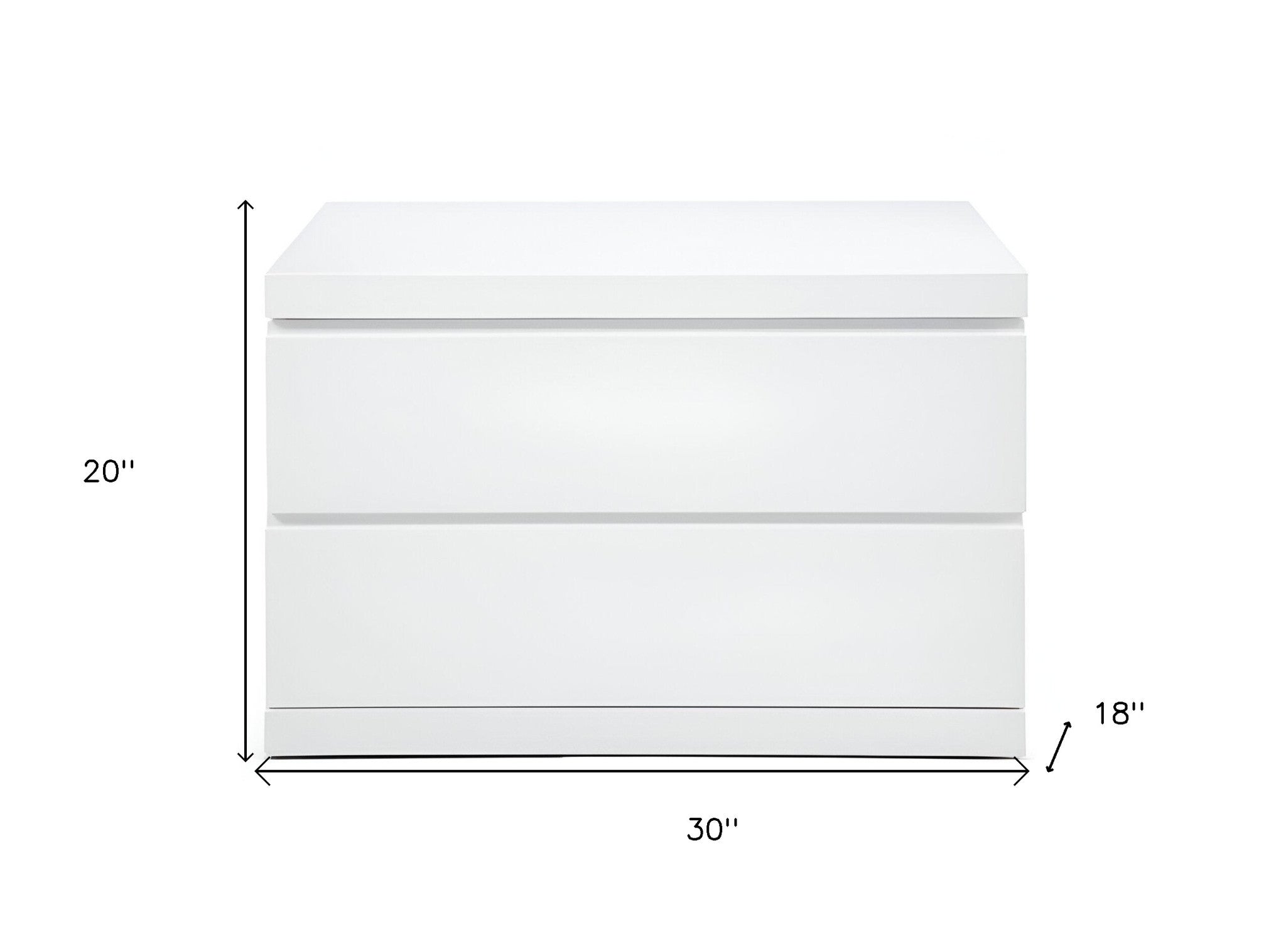 20" White Wood Two Drawer Nightstand
