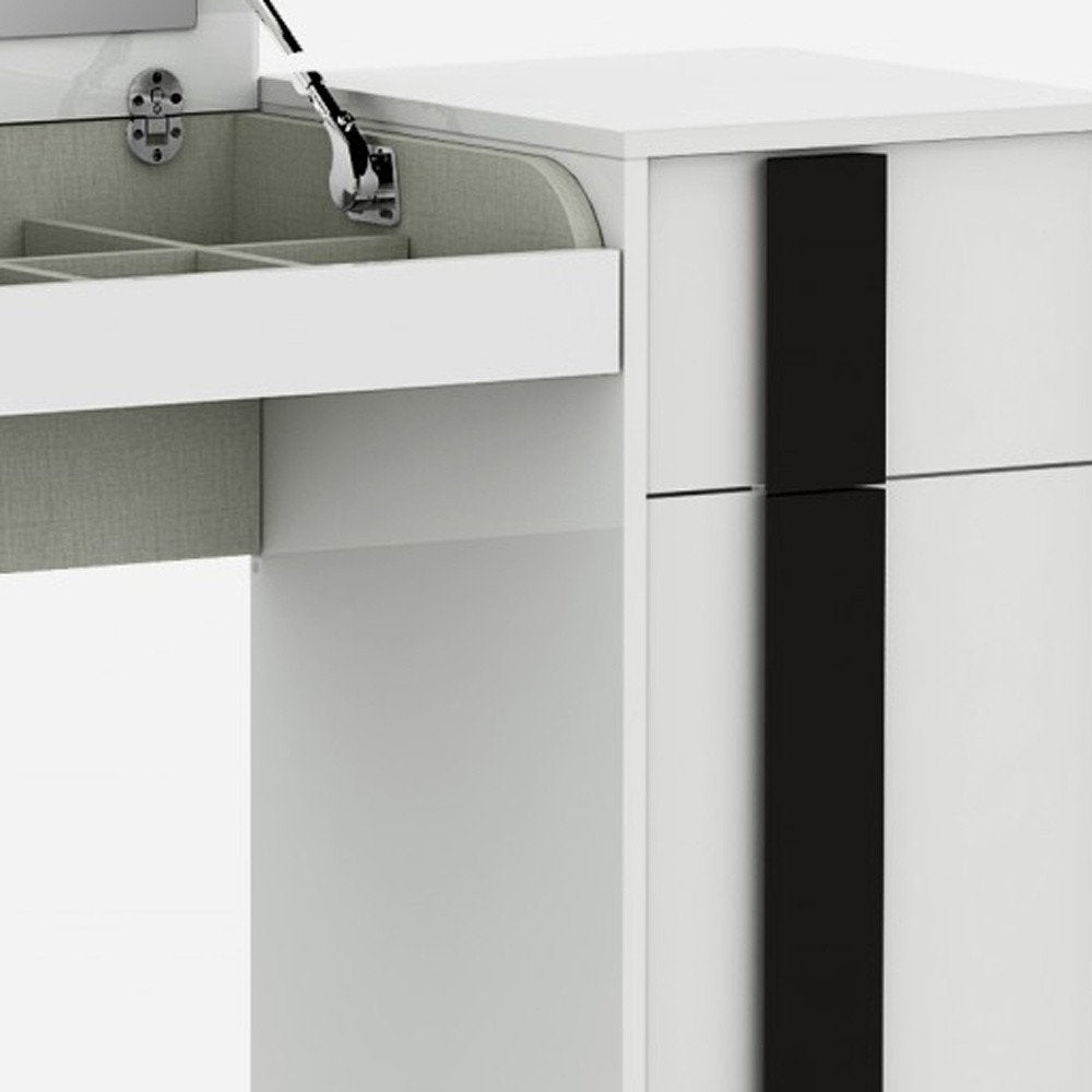 39" White Single Drawer Vanity Chest With Mirror