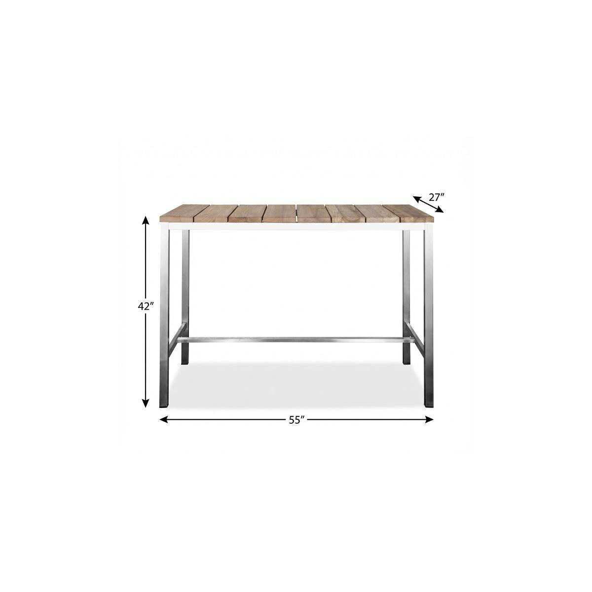 55" Wood Brown And Silver Solid Wood And Stainless Steel Dining Table