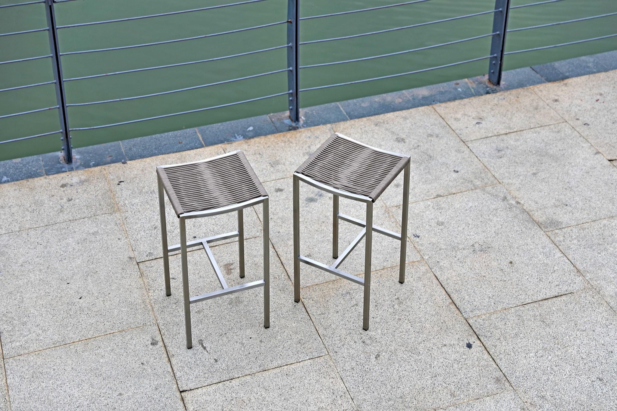 Set of Four 28" Brown And Silver Iron And Steel Backless Counter Height Bar Chairs