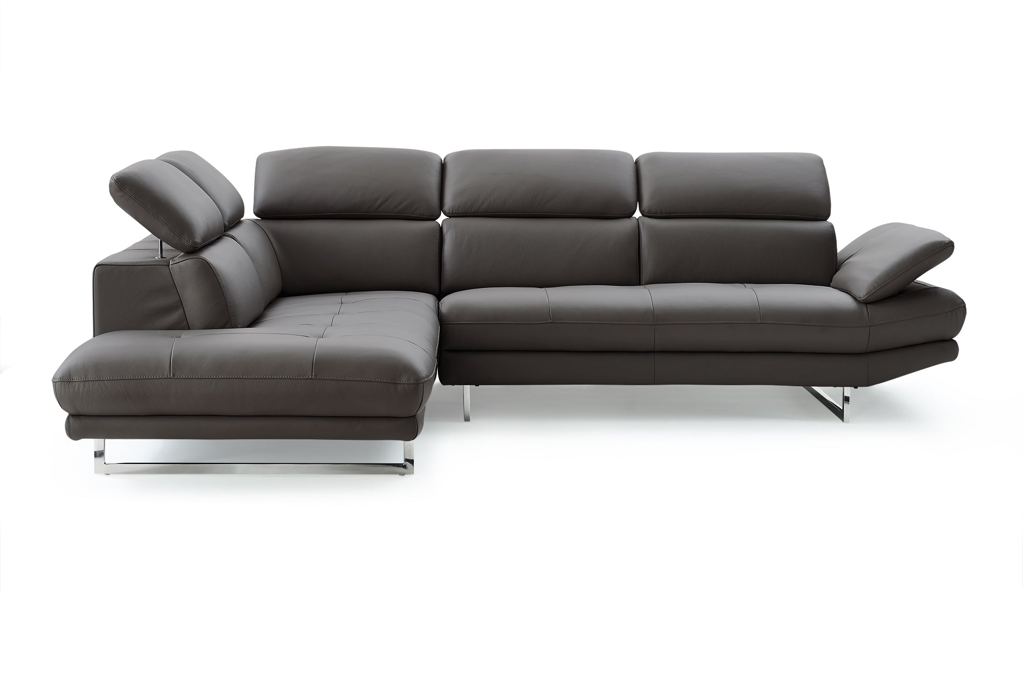 Dark Gray Genuine Leather L Shaped Two Piece Sofa and Chaise Sectional
