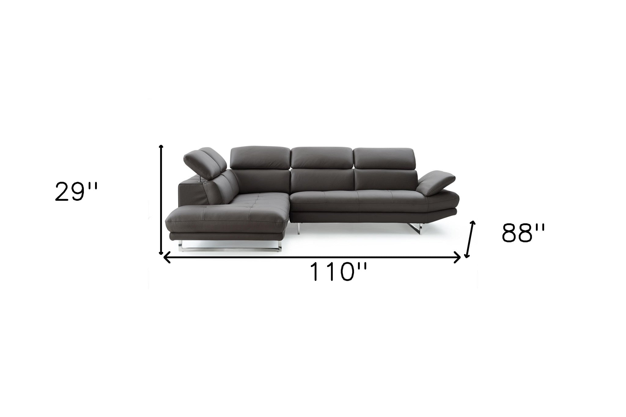 Dark Gray Genuine Leather L Shaped Two Piece Sofa and Chaise Sectional