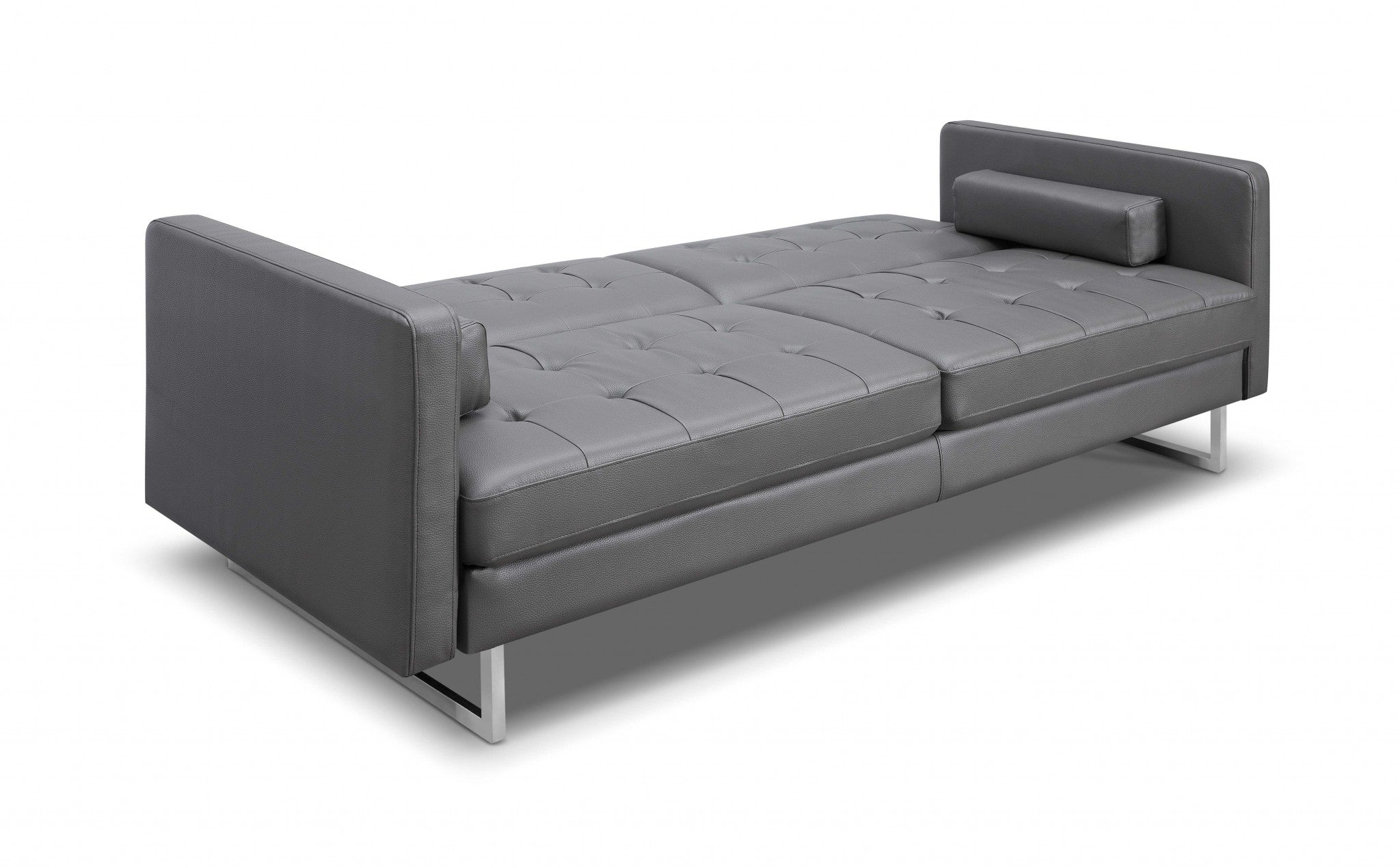 80" Gray Faux Leather Sleeper Sofa With Silver Legs