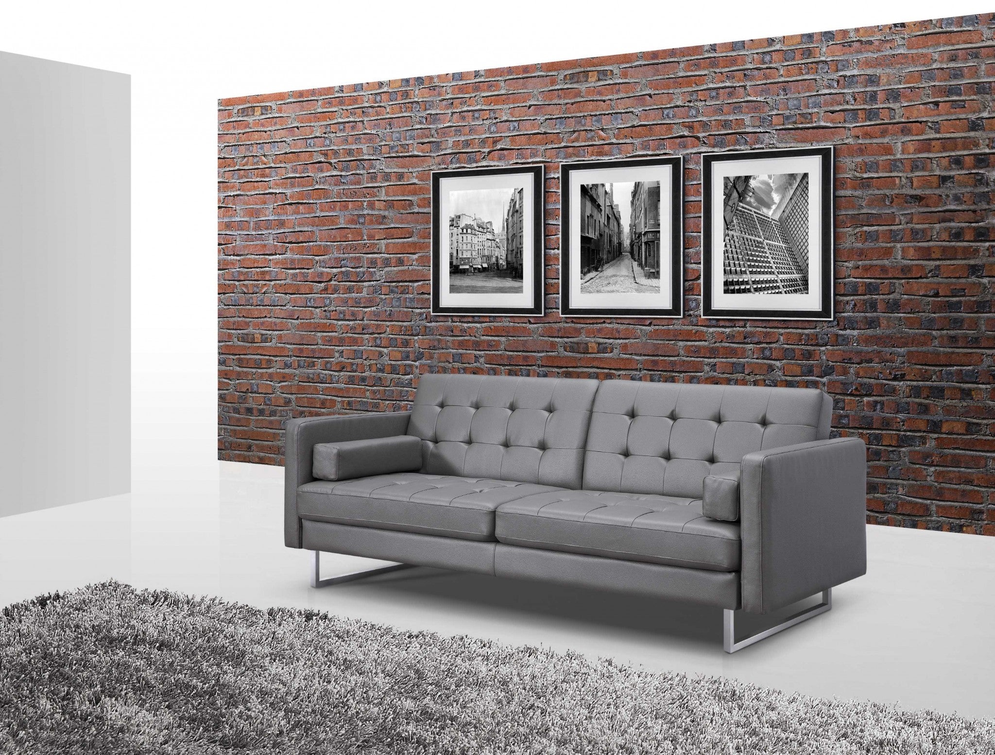 80" Gray Faux Leather Sleeper Sofa With Silver Legs