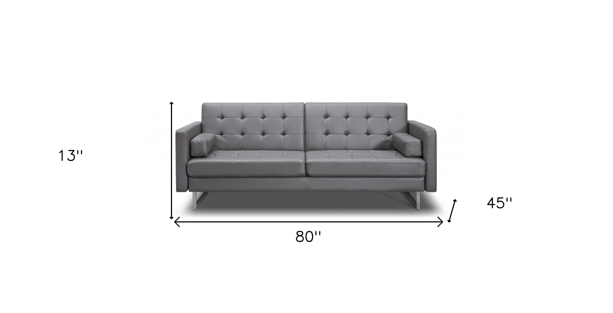 80" Gray Faux Leather Sofa With Silver Legs