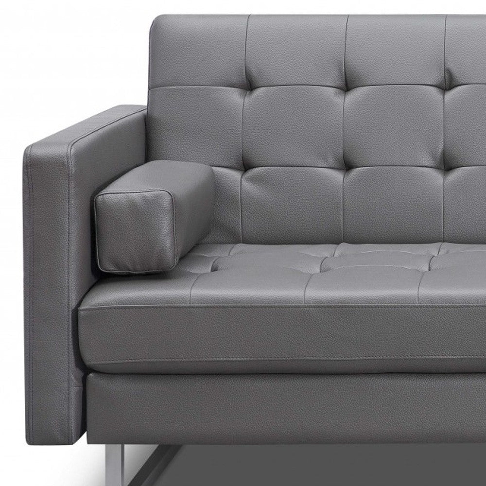 80" Gray Faux Leather Sleeper Sofa With Silver Legs