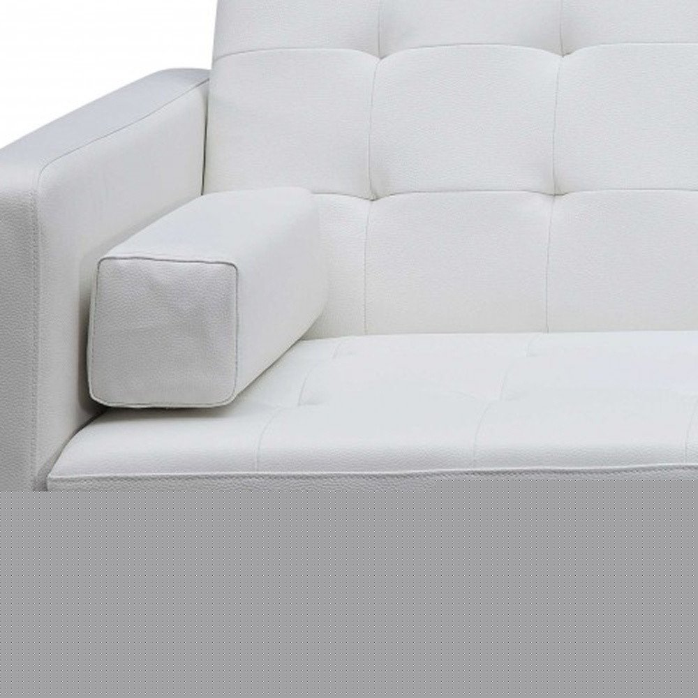 80" White Faux Leather Sleeper Sofa With Silver Legs