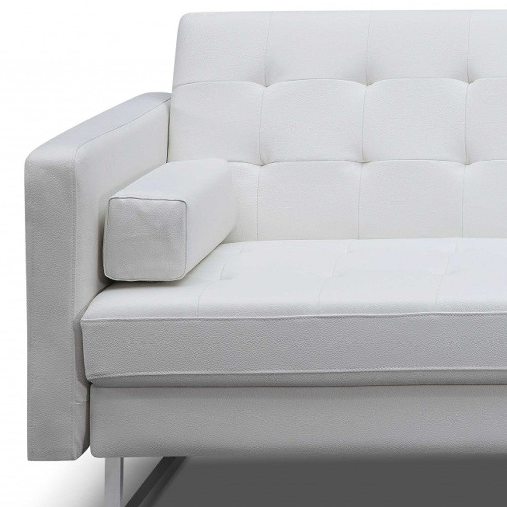 80" White Faux leather and Silver Sofa
