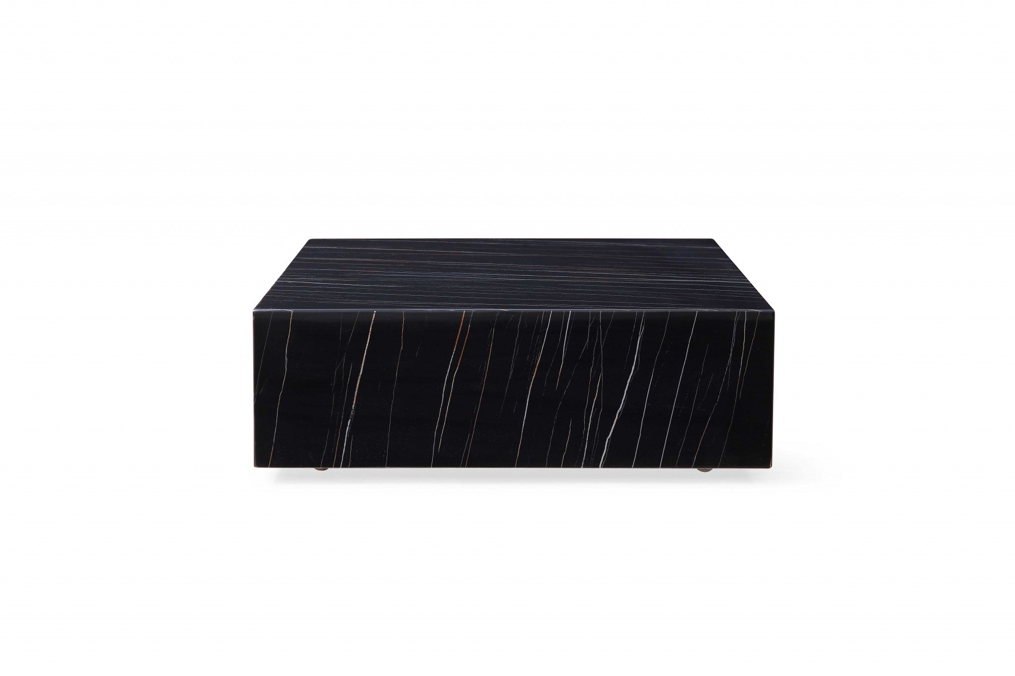 35" Black Genuine Marble And Brass Square Coffee Table