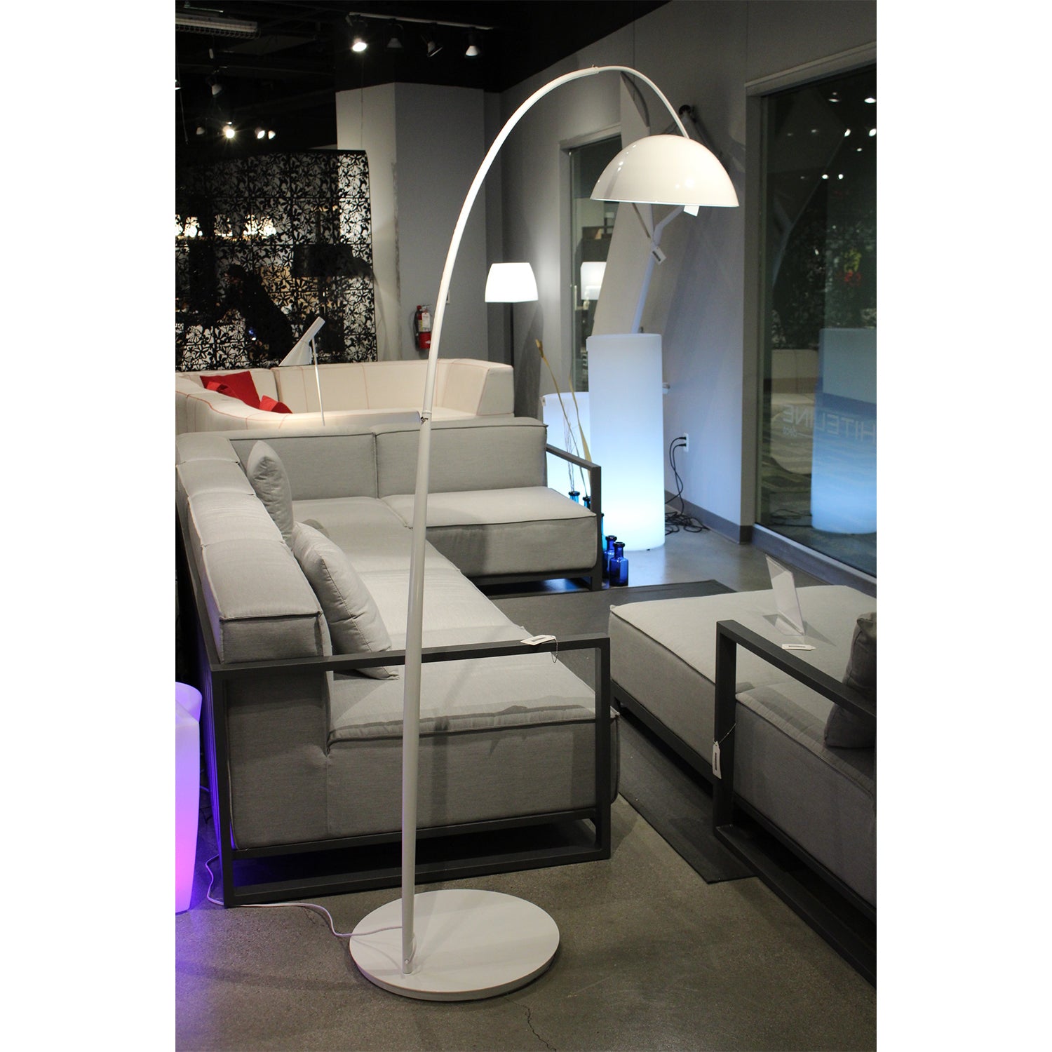91" White Steel Arched Floor Lamp