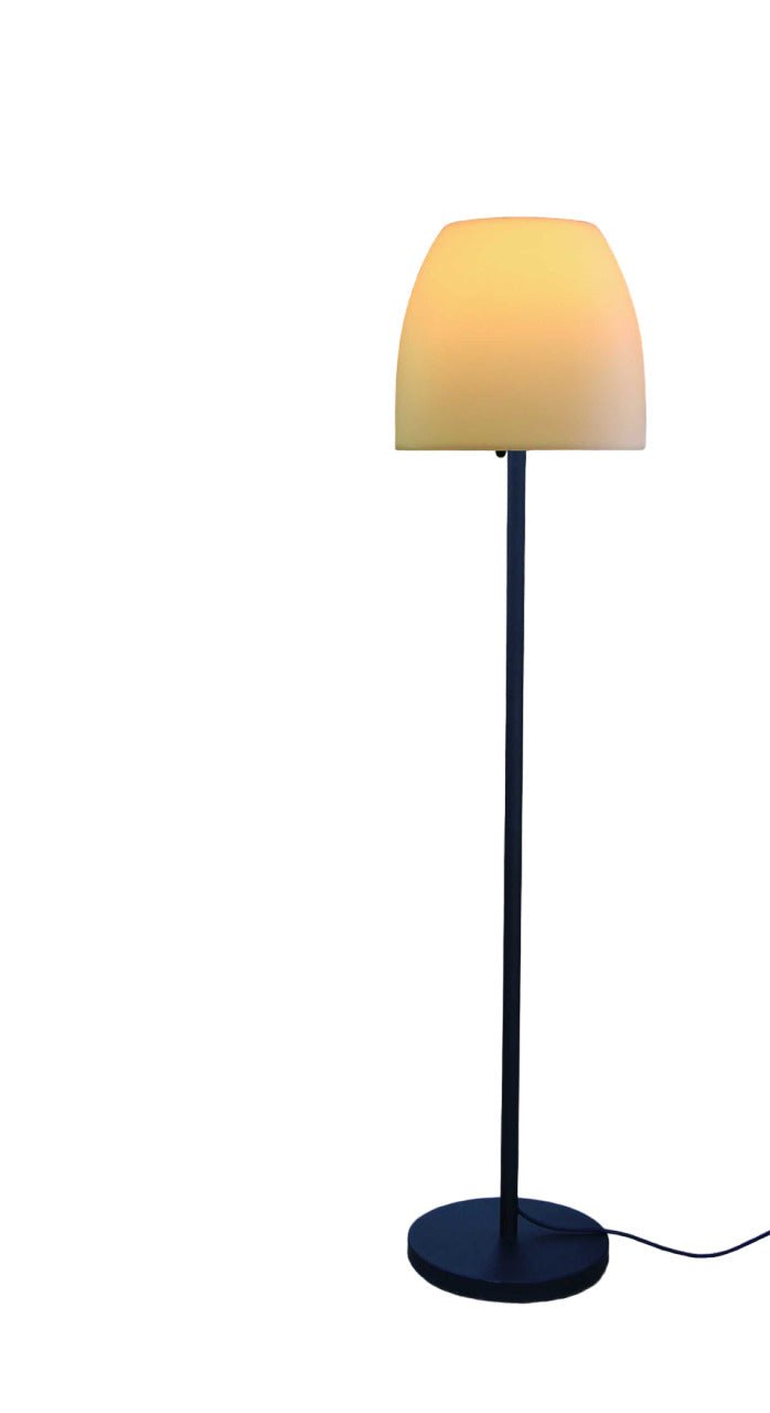 60" Black And White Metal Floor Lamp With White Bowl Shade
