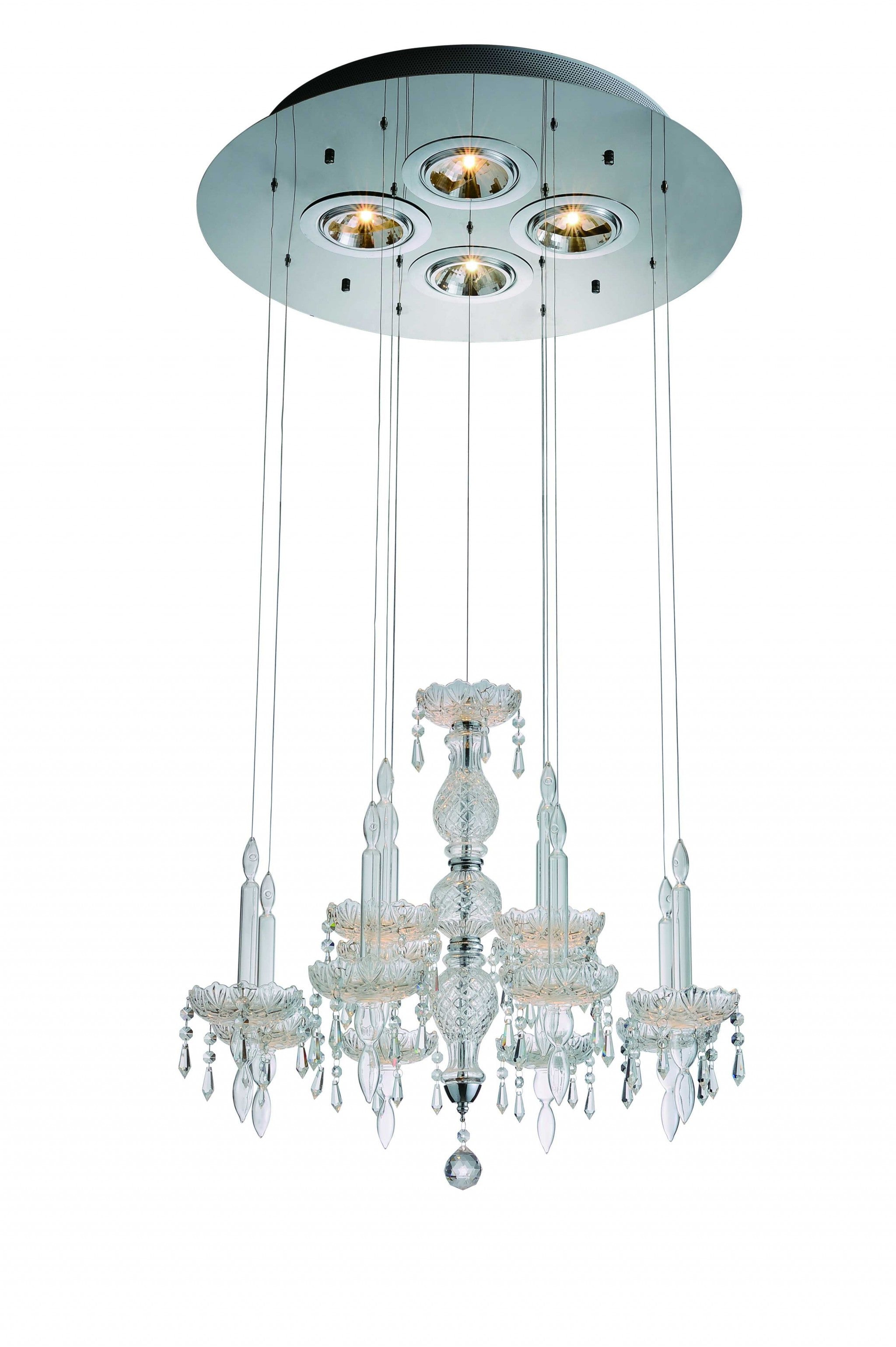 Clear Candle Style Four Light Metal and Glass Ceiling Light