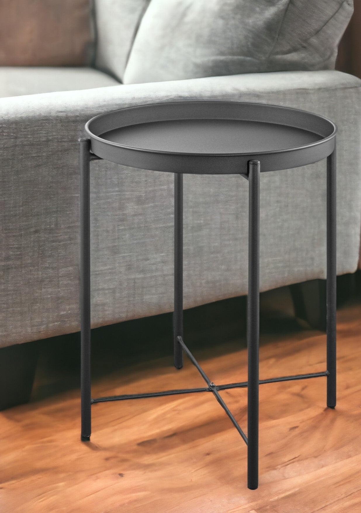 21" Gray Aluminum Round End Table