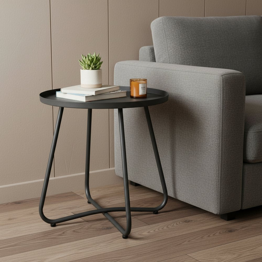 18" Gray Rounded Aluminum Outdoor Side Table