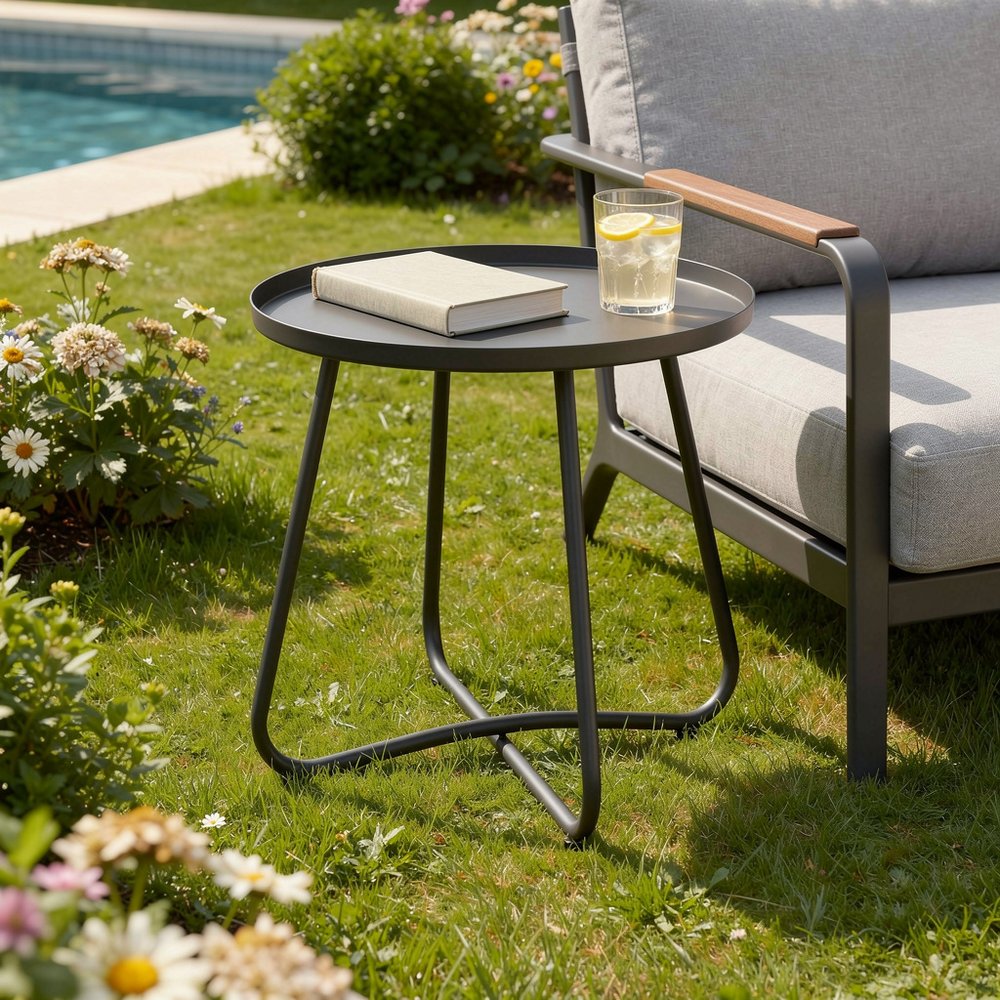 18" Gray Rounded Aluminum Outdoor Side Table