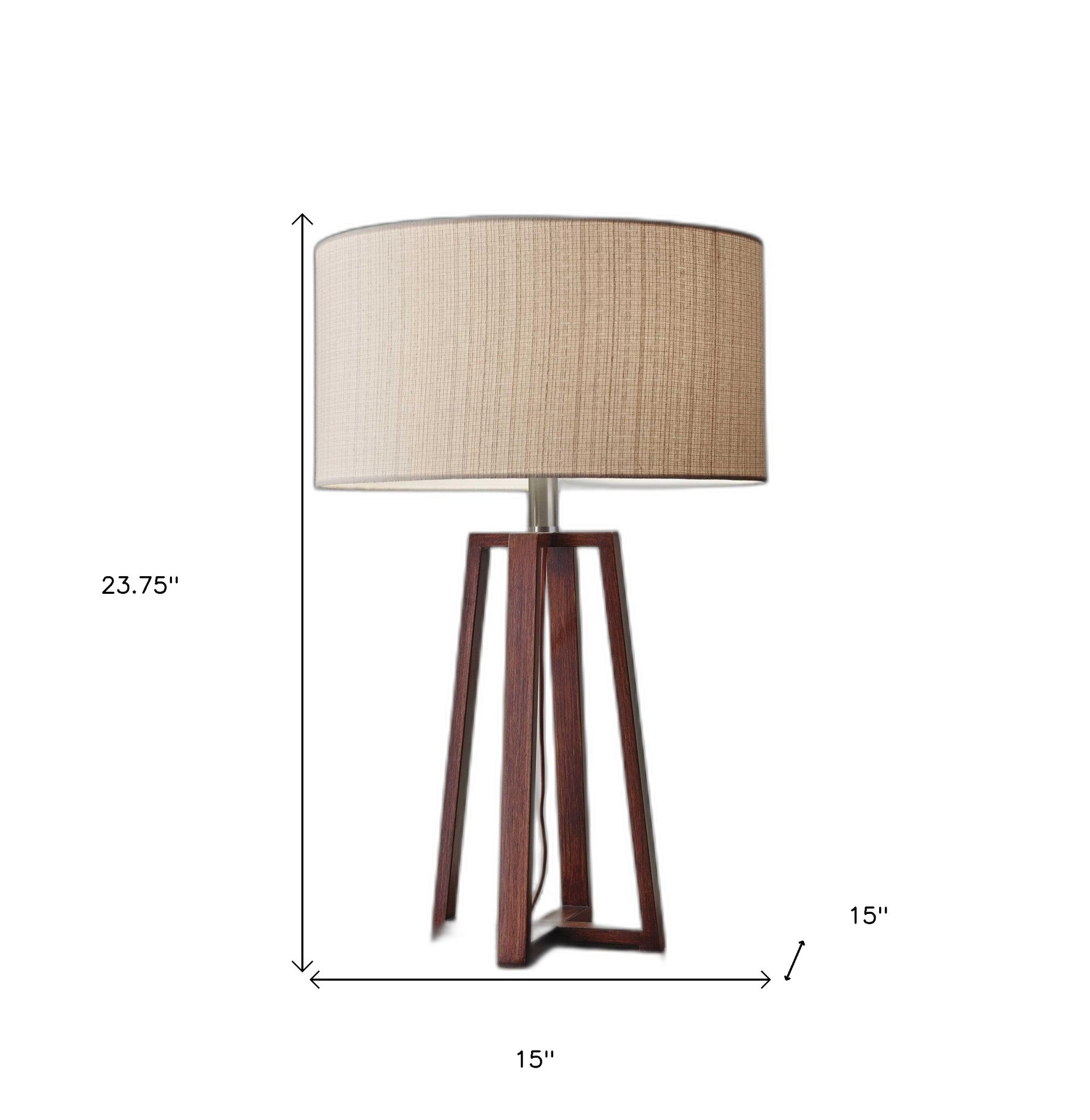 Walnut Wood Finish Linen Fabric Shade Table Lamp