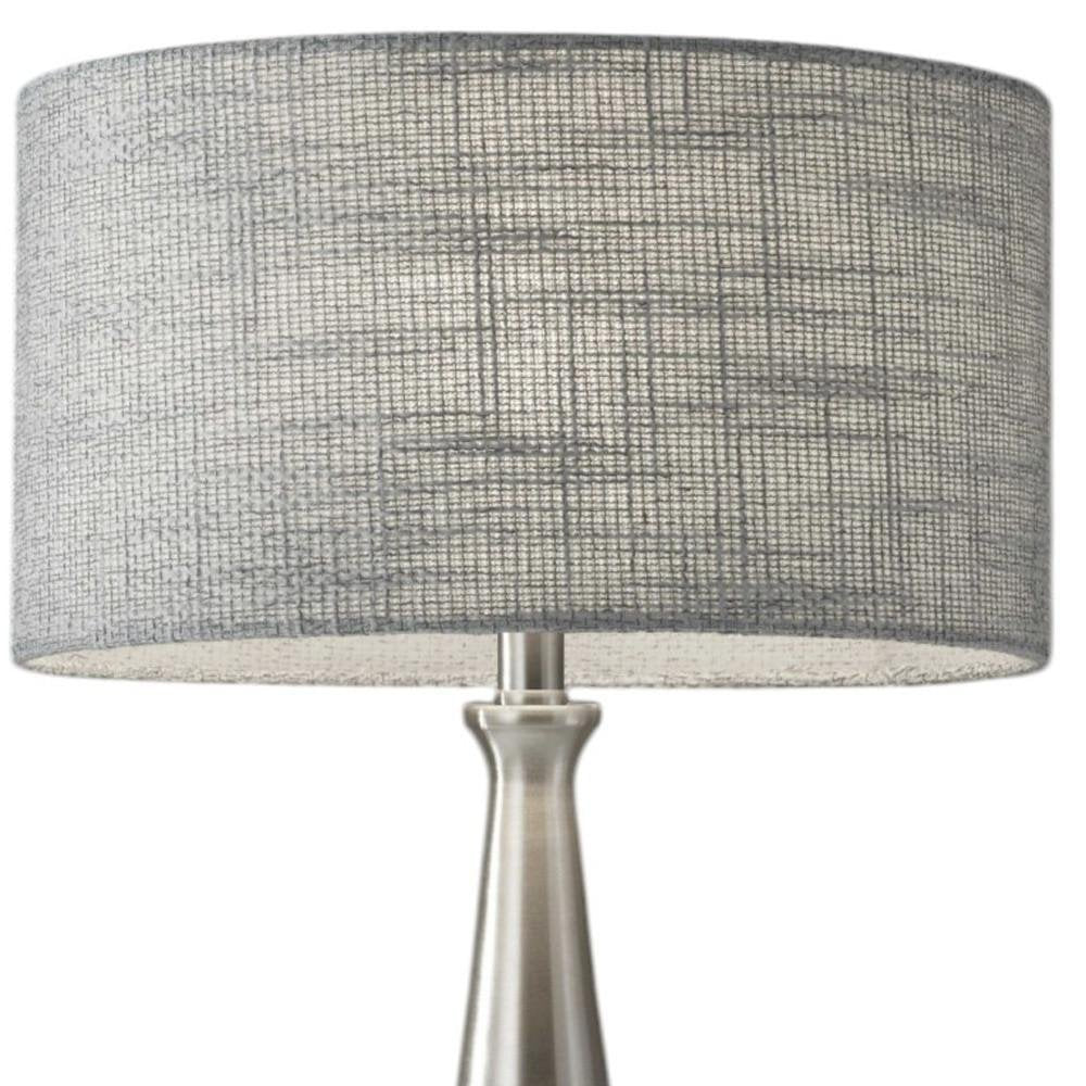 22" Black Metal Geo Triangle Table Lamp With Beige Drum Shade