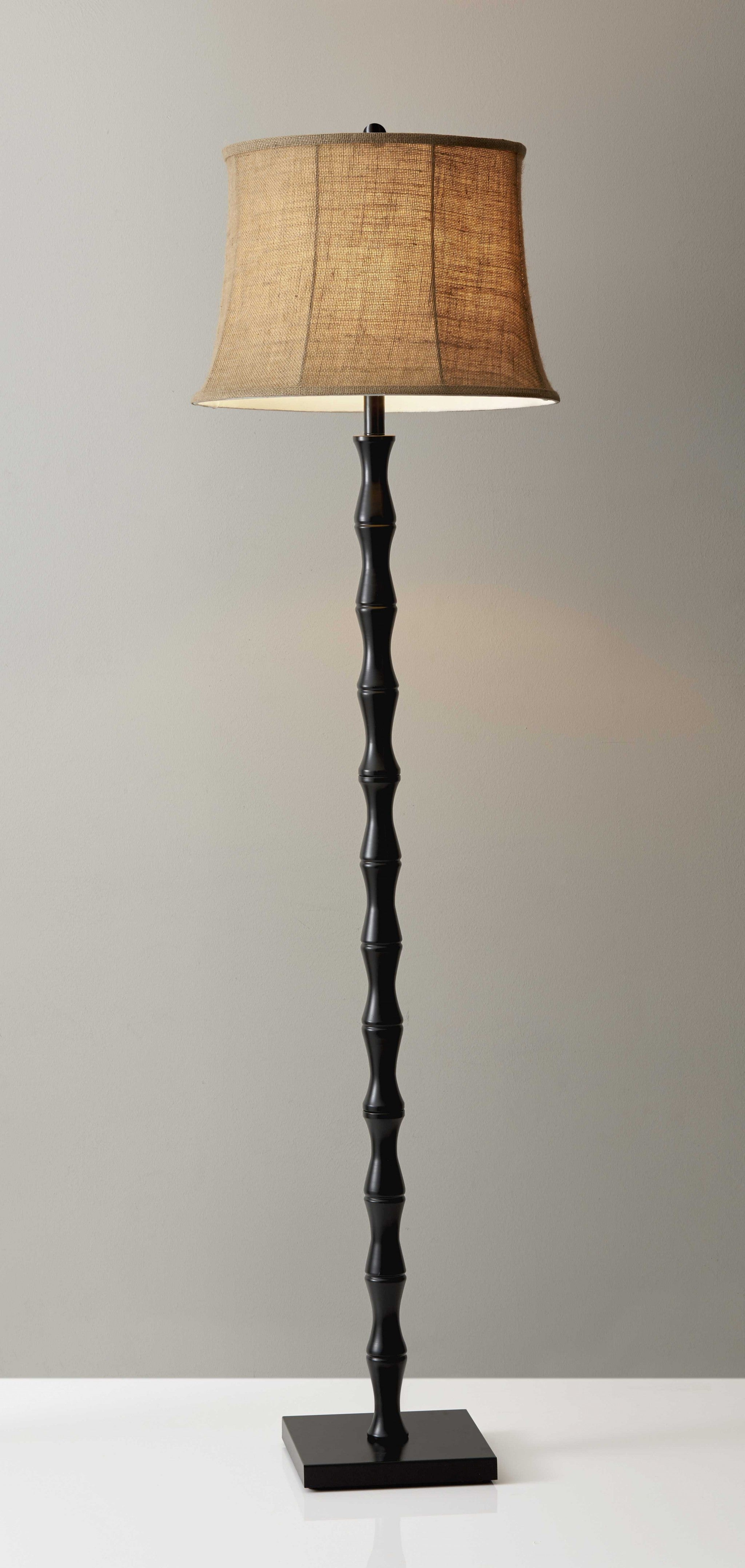 62" Brown And Black Floor Lamp With Beige Burlap Shade