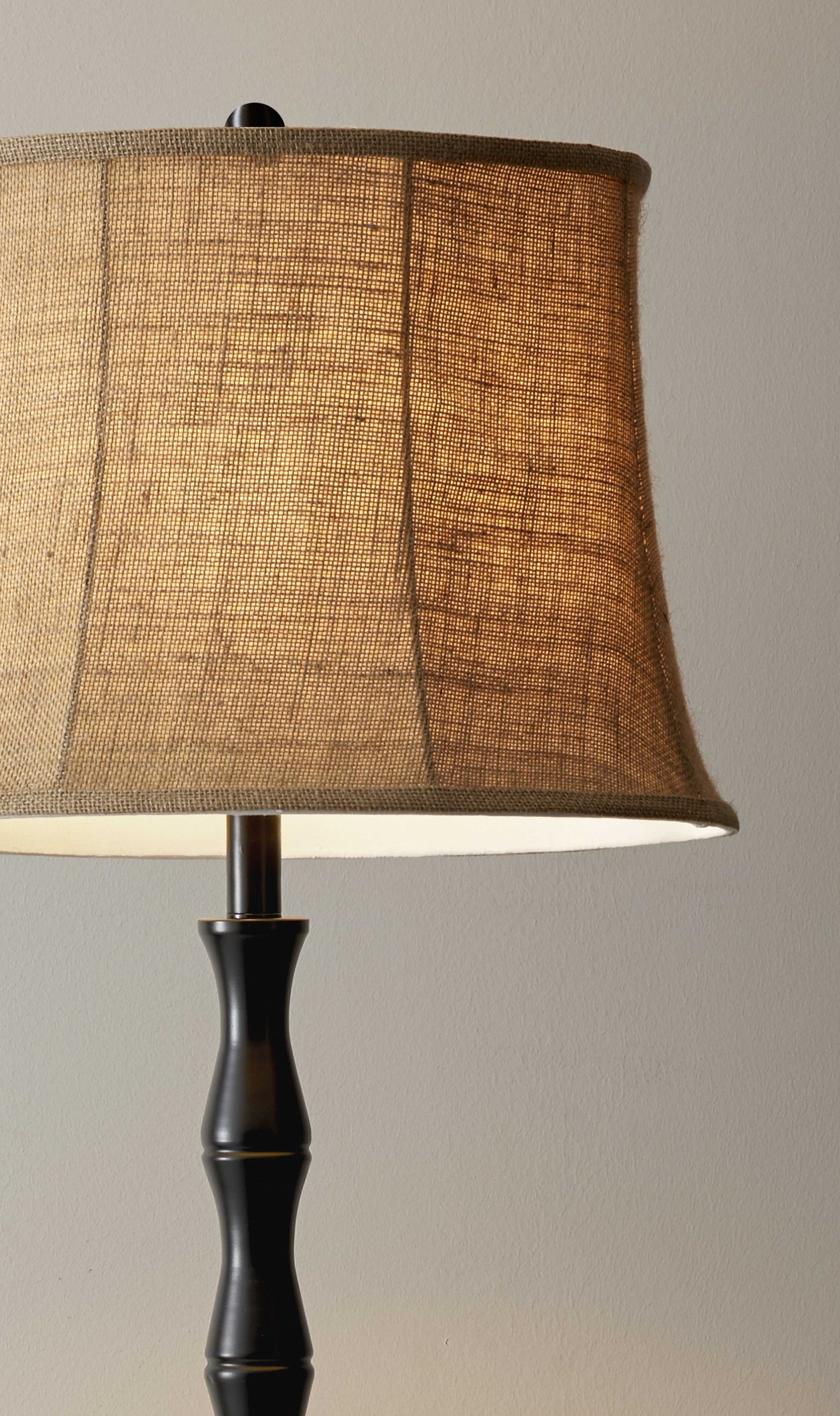 62" Brown And Black Floor Lamp With Beige Burlap Shade