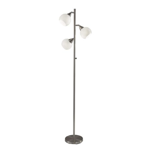 71" Silver Metal Floor Lamp With White Dome Shade