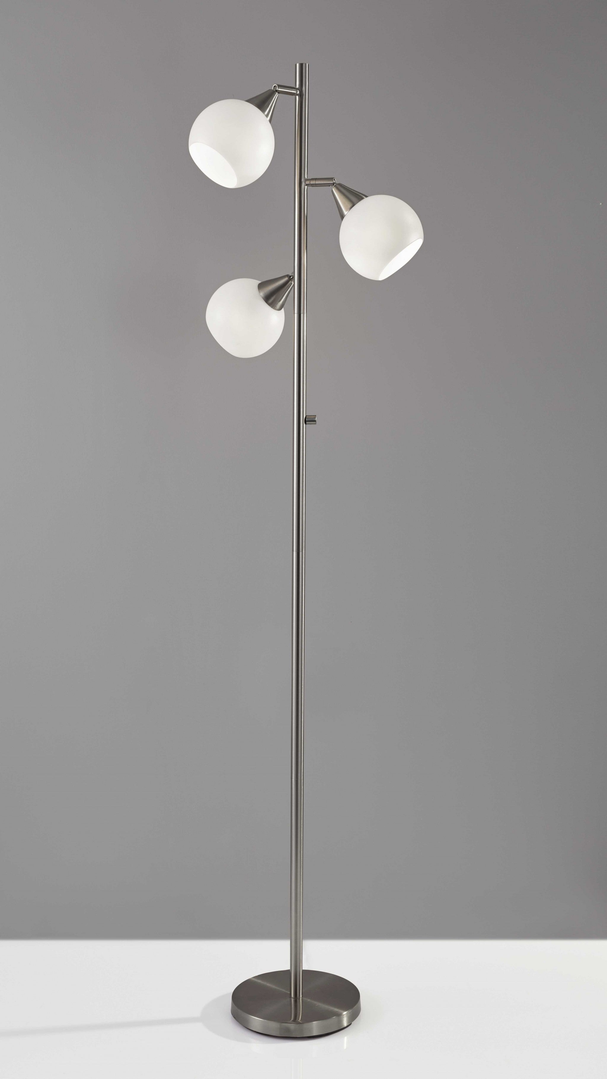 71" Silver Metal Floor Lamp With White Dome Shade