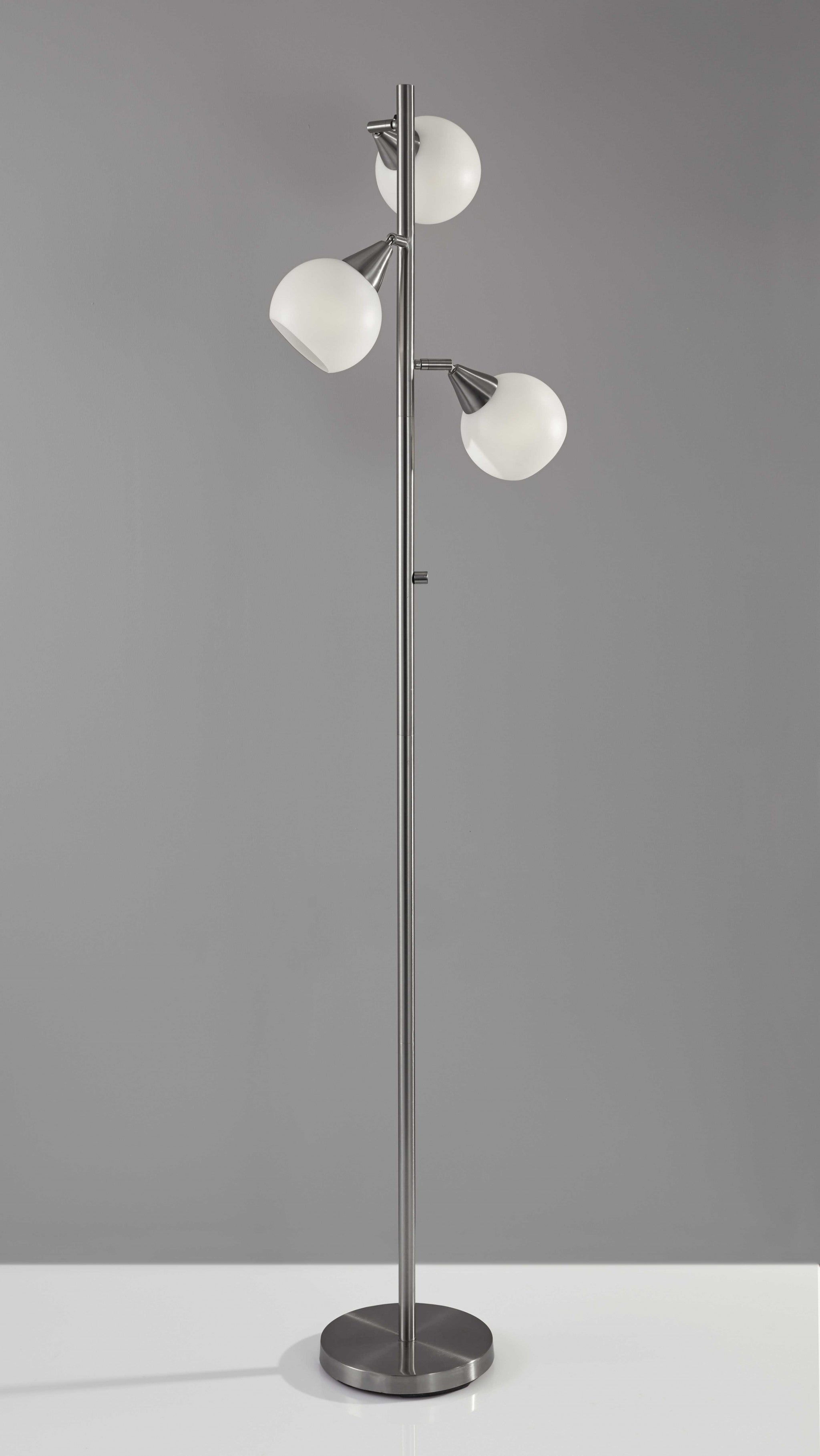 71" Silver Metal Floor Lamp With White Dome Shade