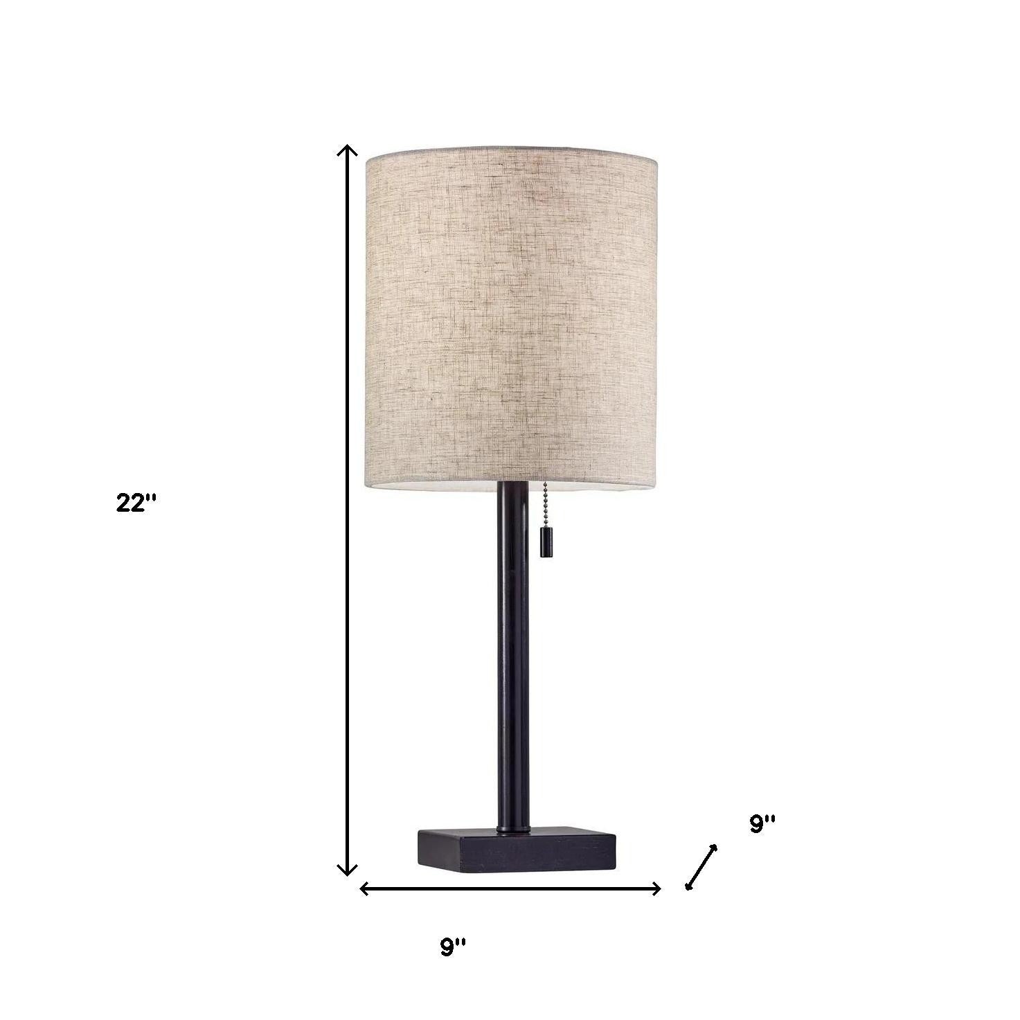 22" Black Table Lamp With Drum Shade