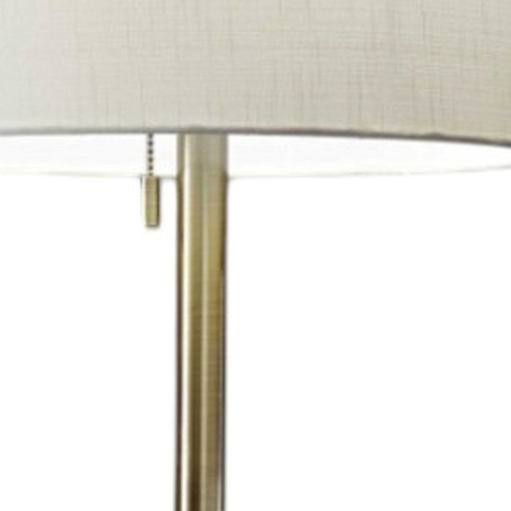 61" Brass Metal Floor Lamp With White Fabric Cylinder Shade