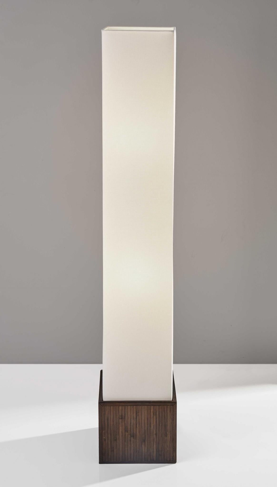 50" Brown And White Rattan Two Light Column Floor Lamp With White Fabric Shade