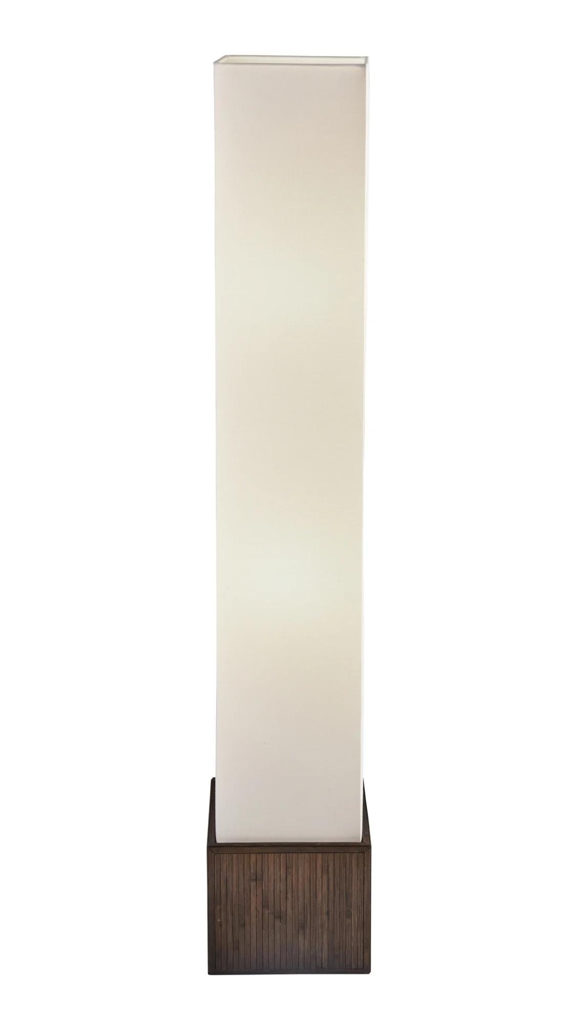 50" Brown And White Rattan Two Light Column Floor Lamp With White Fabric Shade