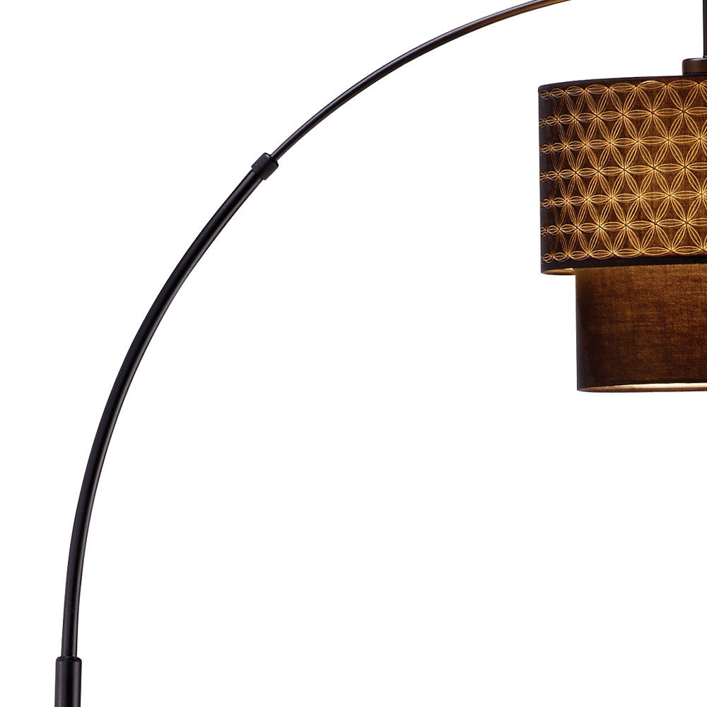 71" Black Arched Floor Lamp With Brown Drum Shade