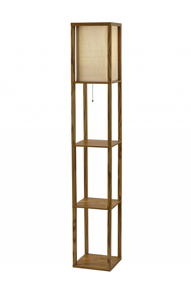 63" Black And White Solid Wood Column Floor Lamp With White Fabric Square Shade