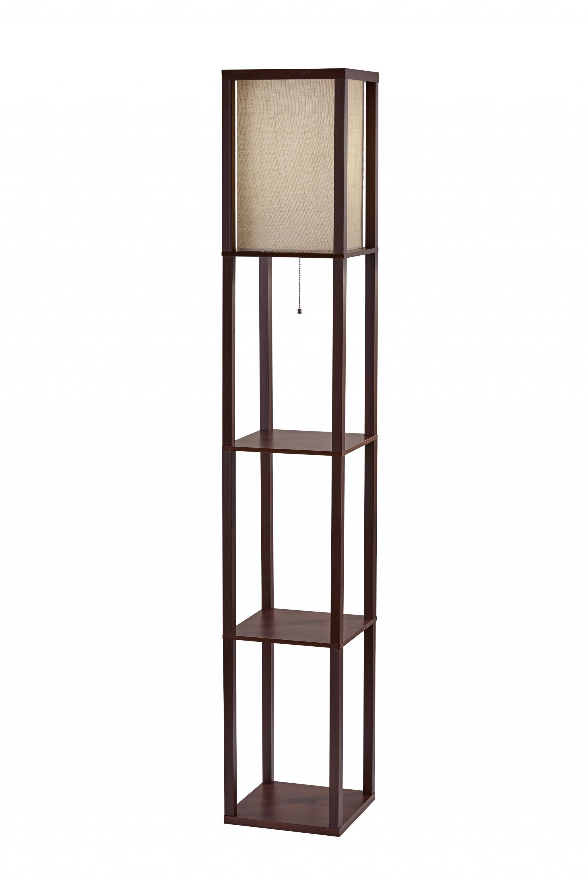 63" Brown Column Floor Lamp With Beige Square Shade