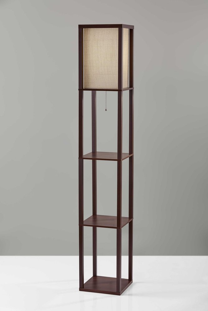 63" Black And White Solid Wood Column Floor Lamp With White Fabric Square Shade