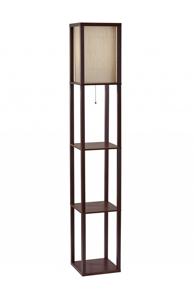 63" Black And White Solid Wood Column Floor Lamp With White Fabric Square Shade