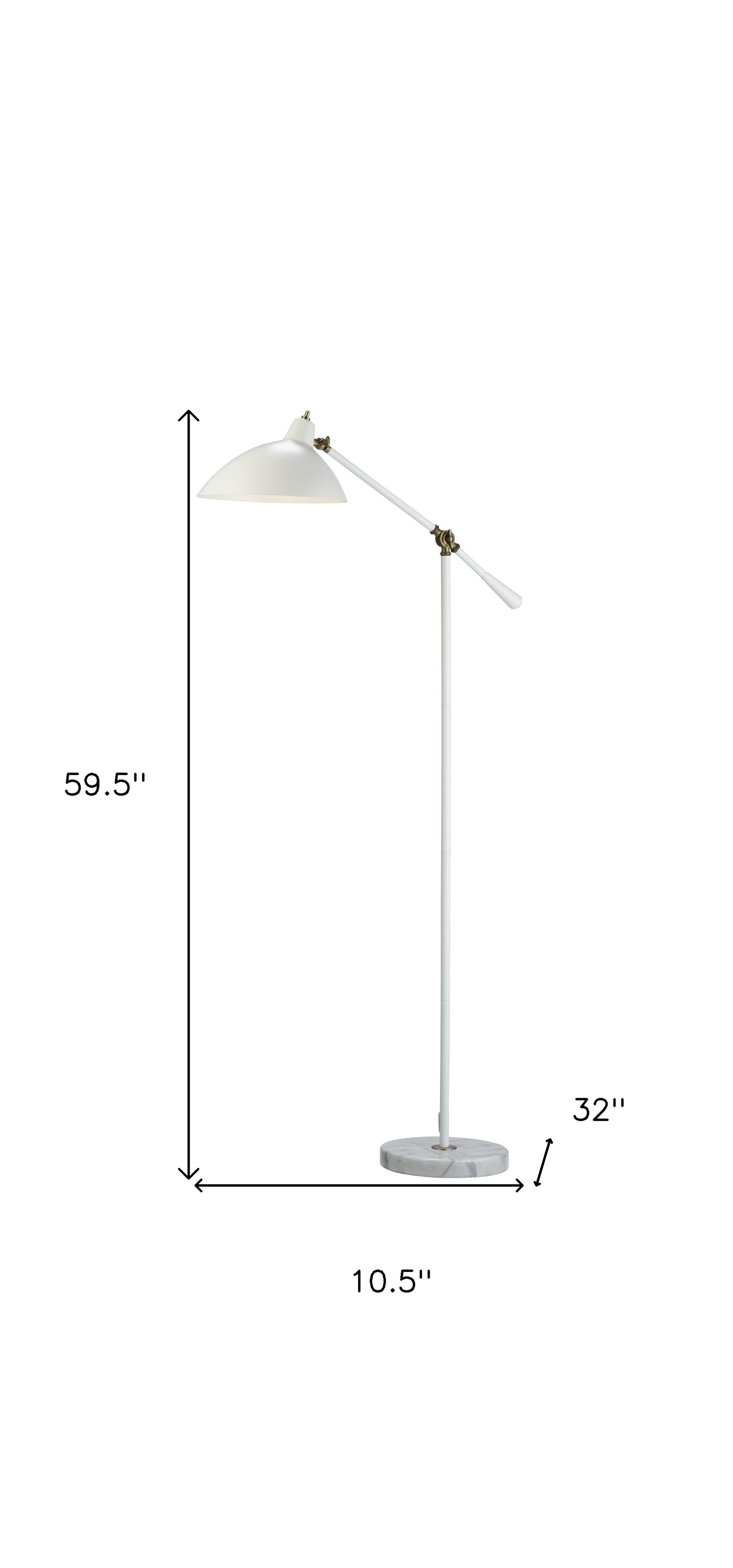 60" White Task Floor Lamp With White Bowl Shade