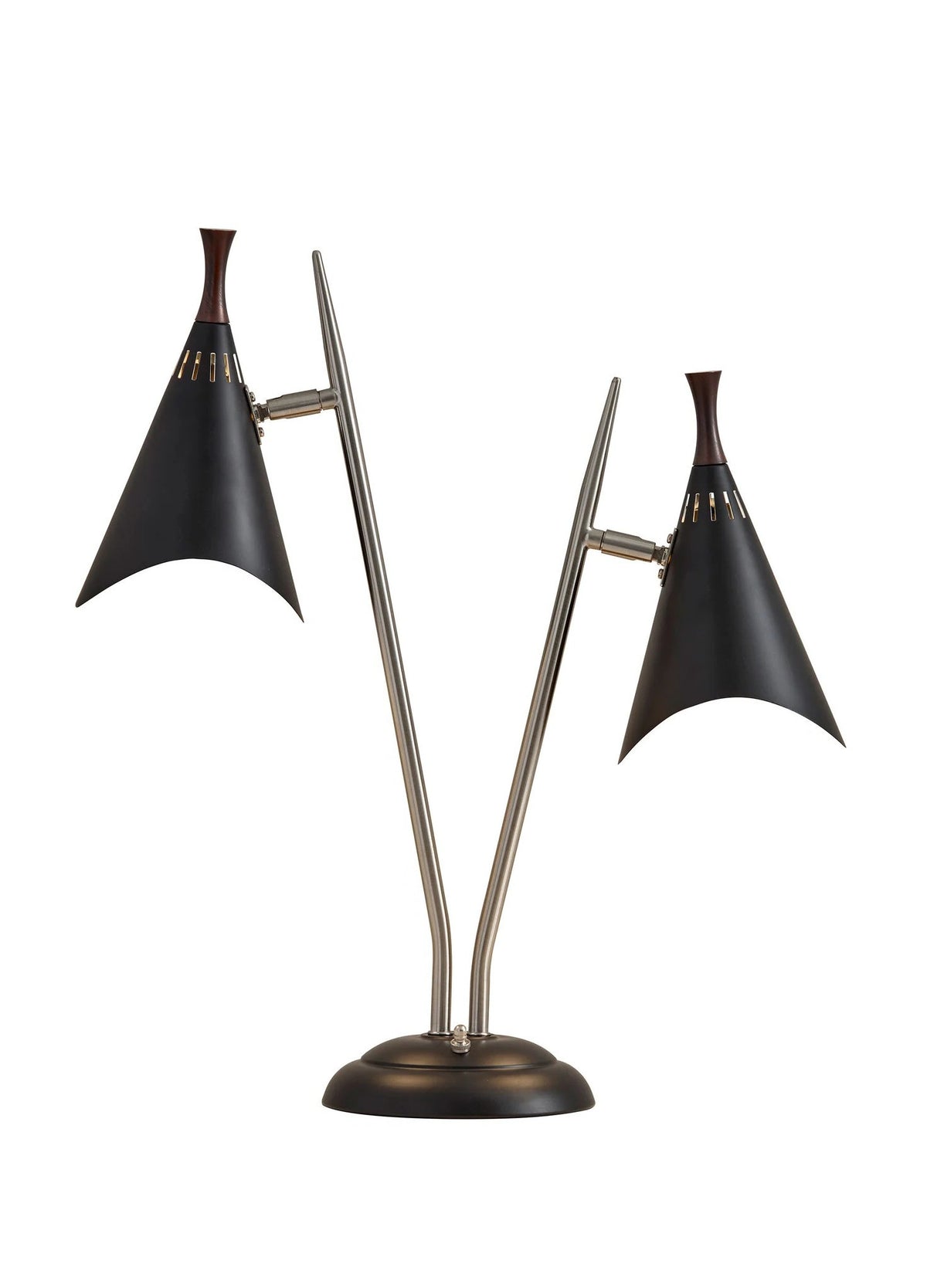 22" Black Two Light Swing Arm Desk Lamp With Cone Shade