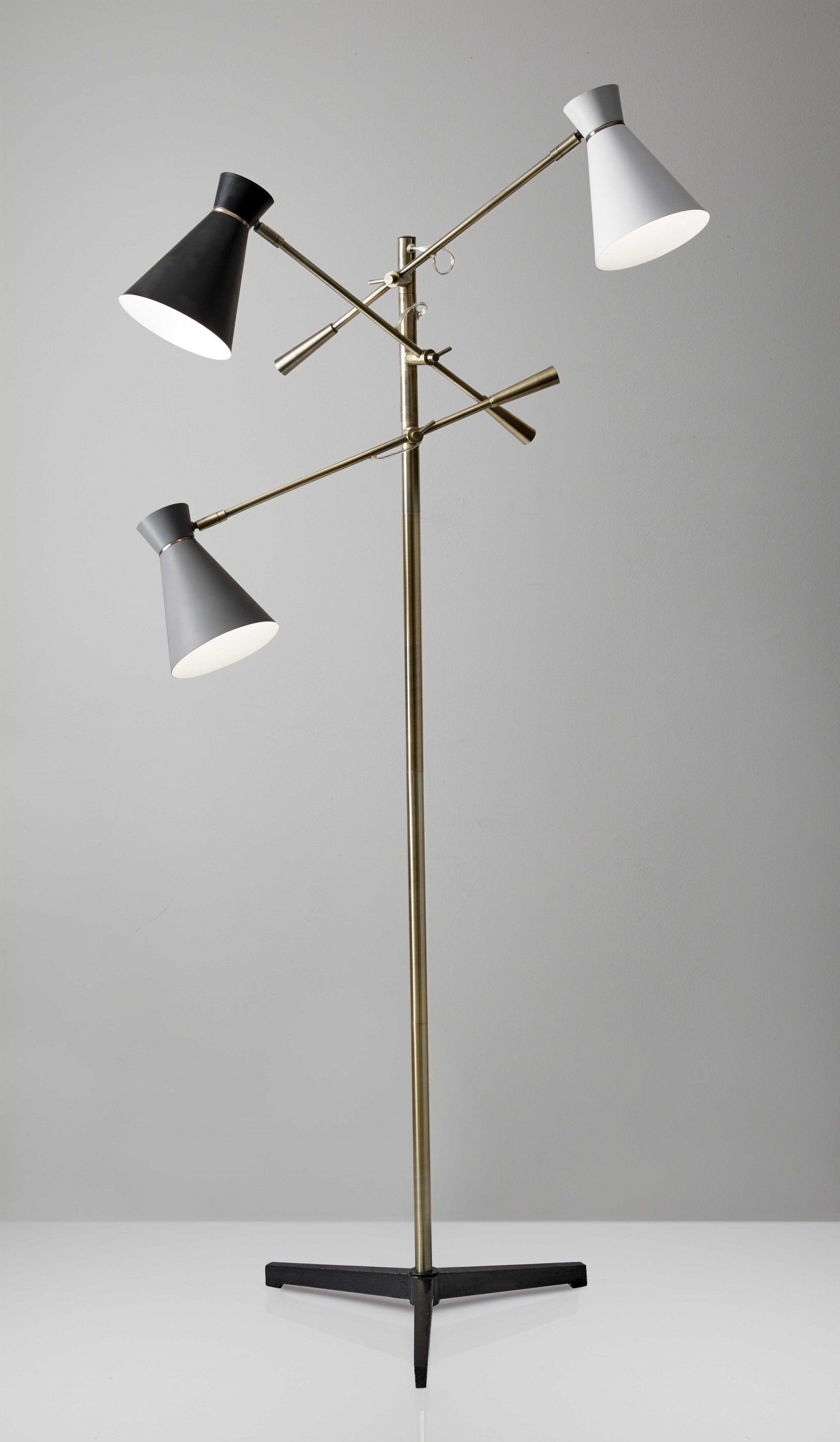 71" Brass Metal Novelty Floor Lamp With Black And White Iron Cone Shade