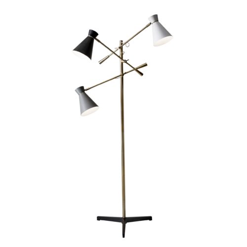 71" Brass Metal Novelty Floor Lamp With Black And White Iron Cone Shade