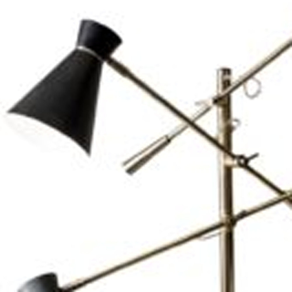 71" Brass Metal Novelty Floor Lamp With Black And White Iron Cone Shade