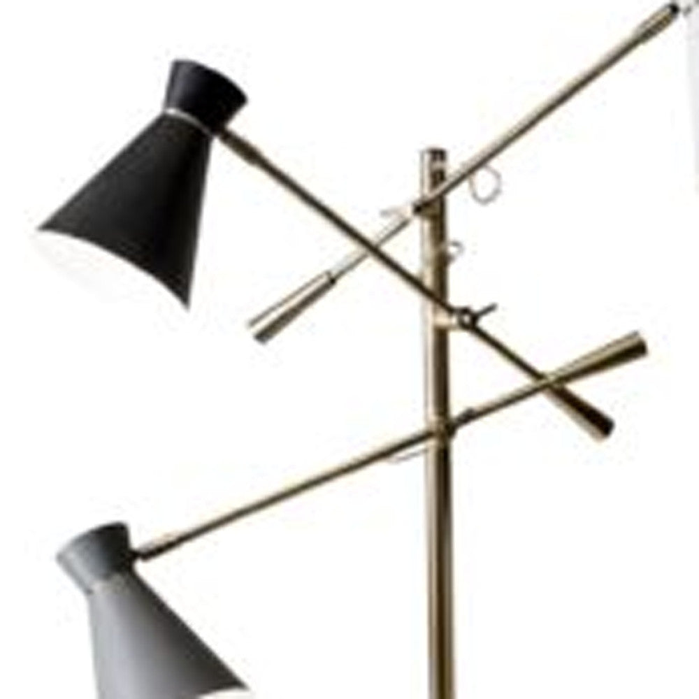 71" Brass Metal Novelty Floor Lamp With Black And White Iron Cone Shade