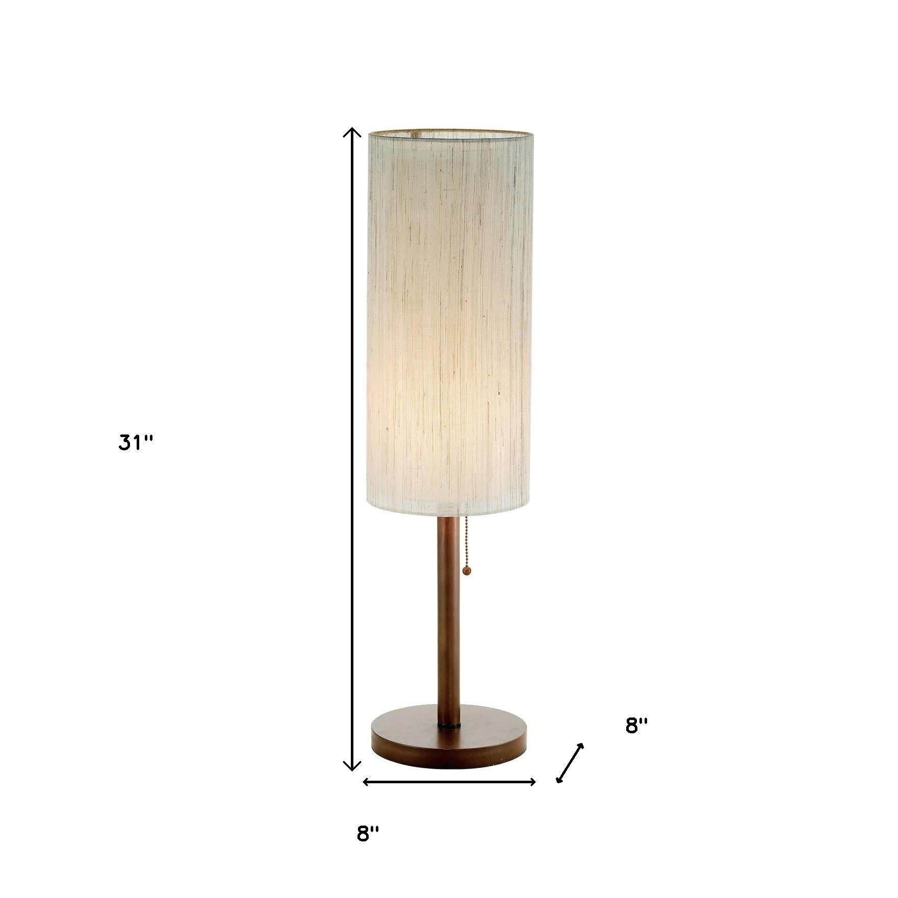 31" Walnut Solid Wood Standard Table Lamp With Beige Shade