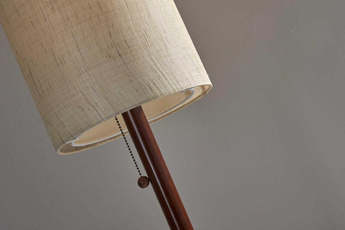 65" Brown Solid Wood Floor Lamp With Beige Linen Drum Shade
