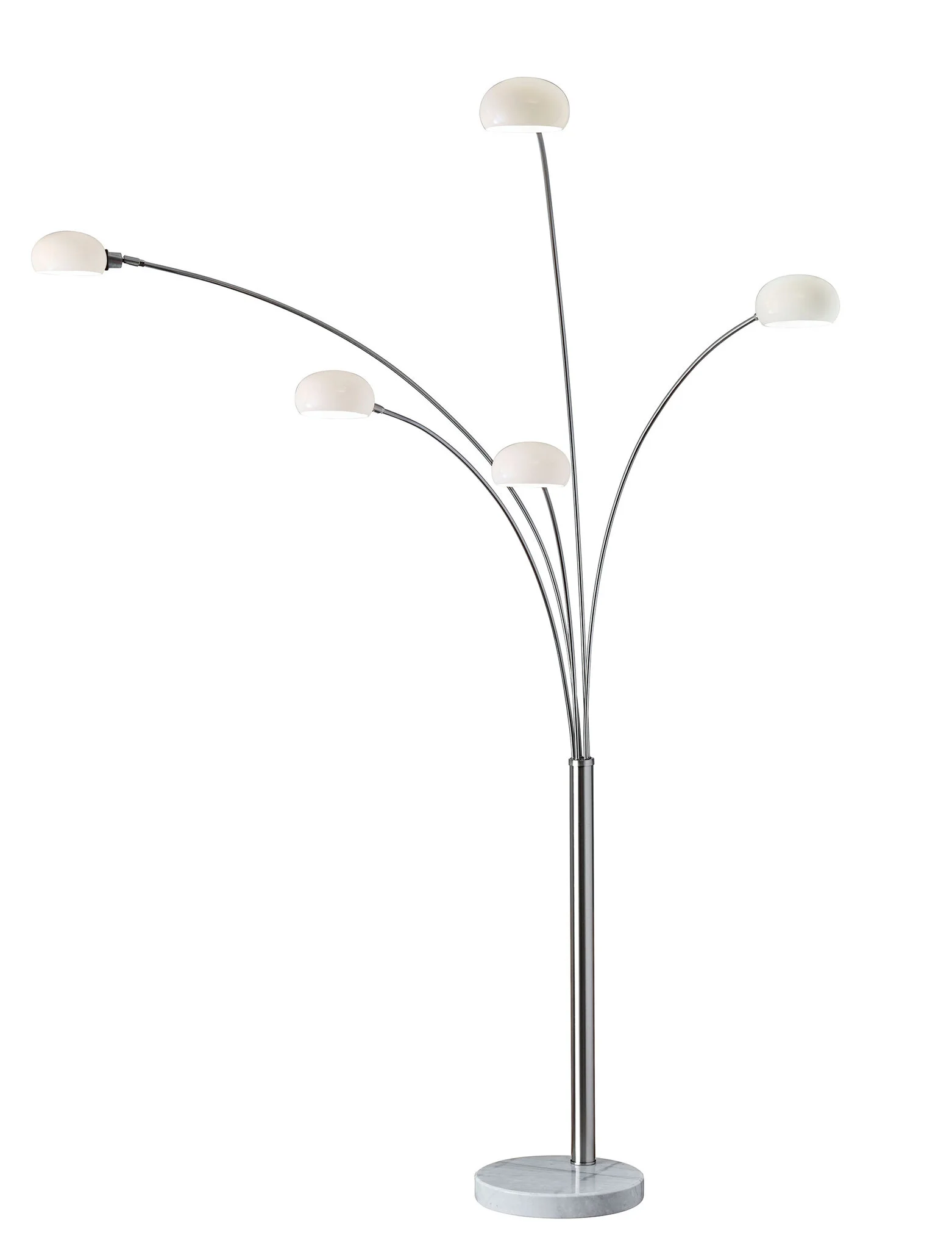 86" Steel Five Light Tree Floor Lamp With White Solid Color Bell Shade