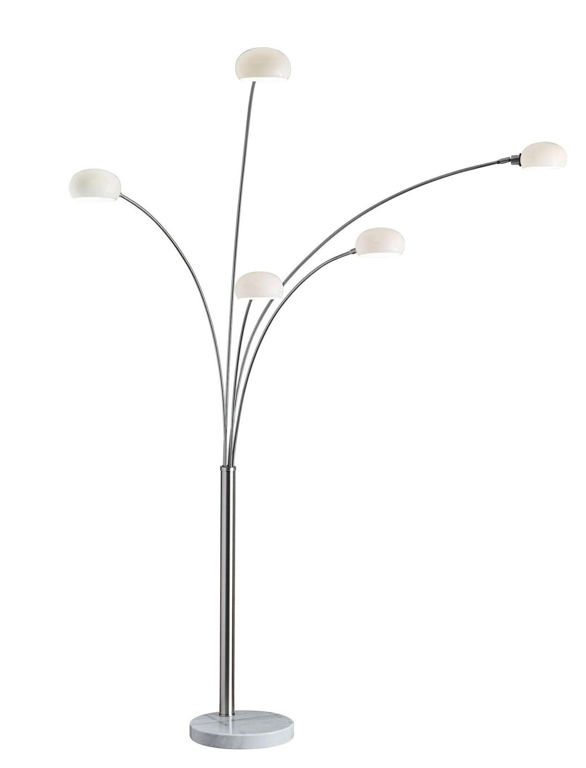 86" Steel Five Light Tree Floor Lamp With White Glass Dome Shade