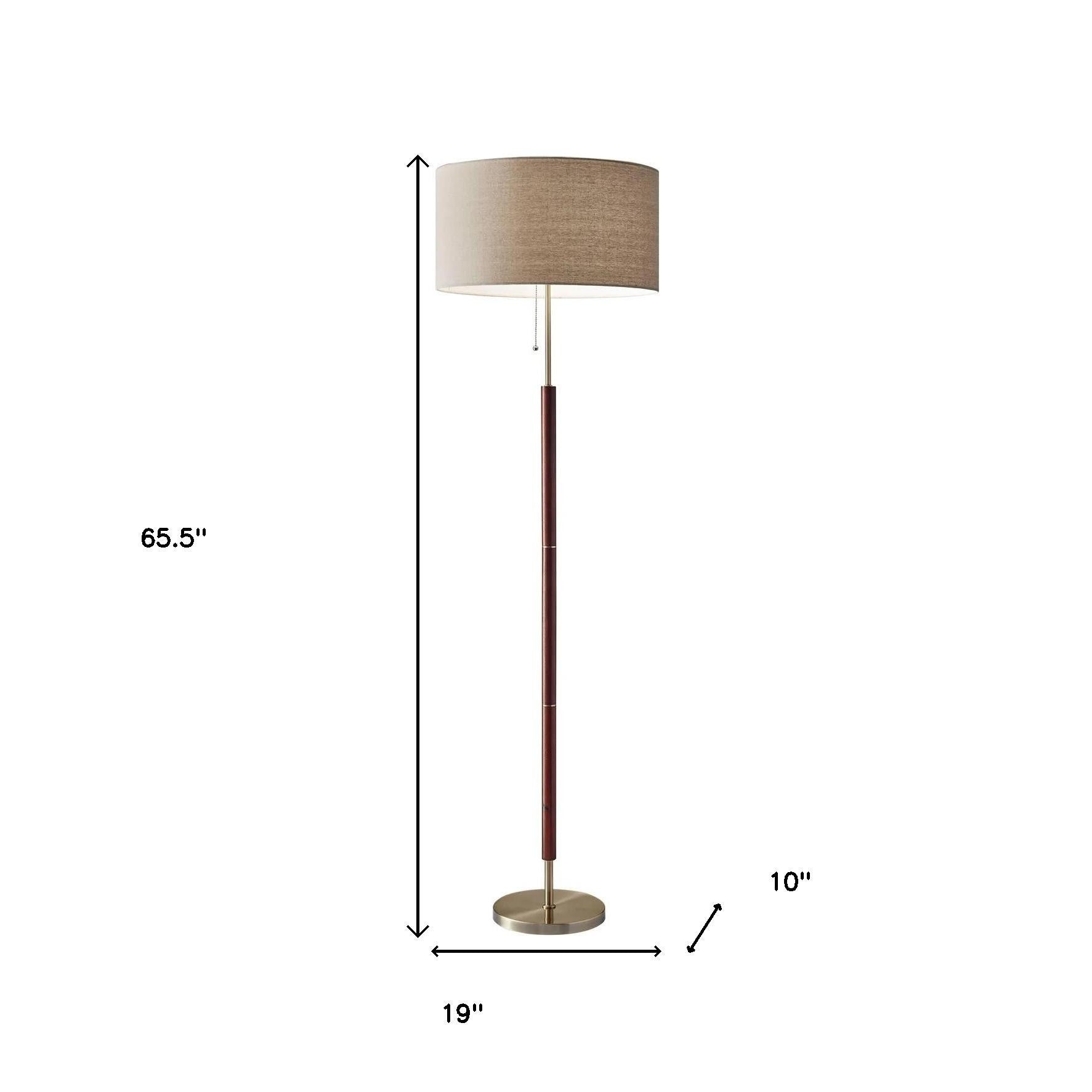 66" Brown Floor Lamp With Brown Fabric Drum Shade