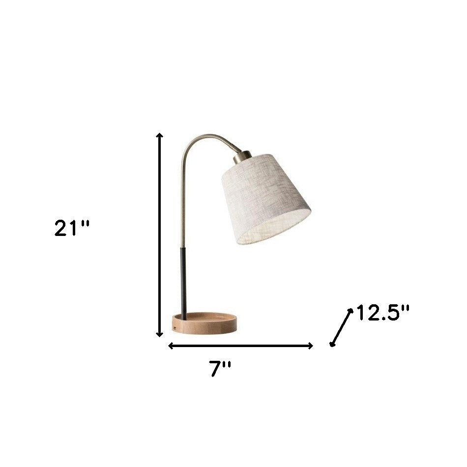 21" Natural Brown Metal Desk Table Lamp With White Shade