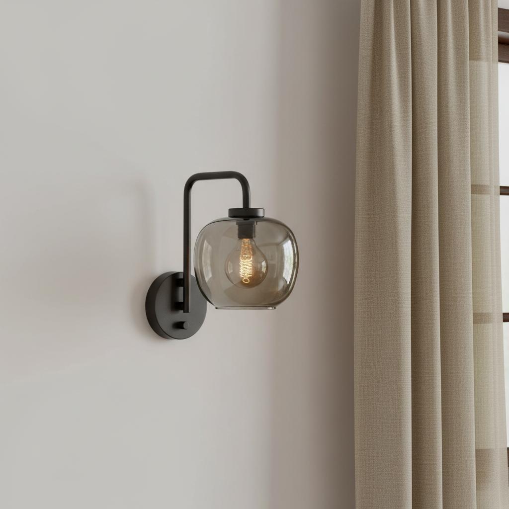 13" Black Metal and Glass Armed Sconce
