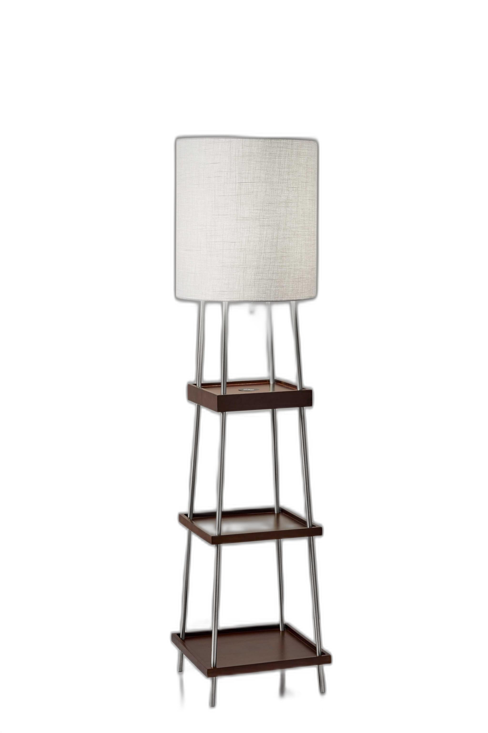 63" Brown And White Column Floor Lamp With White Fabric Drum Shade