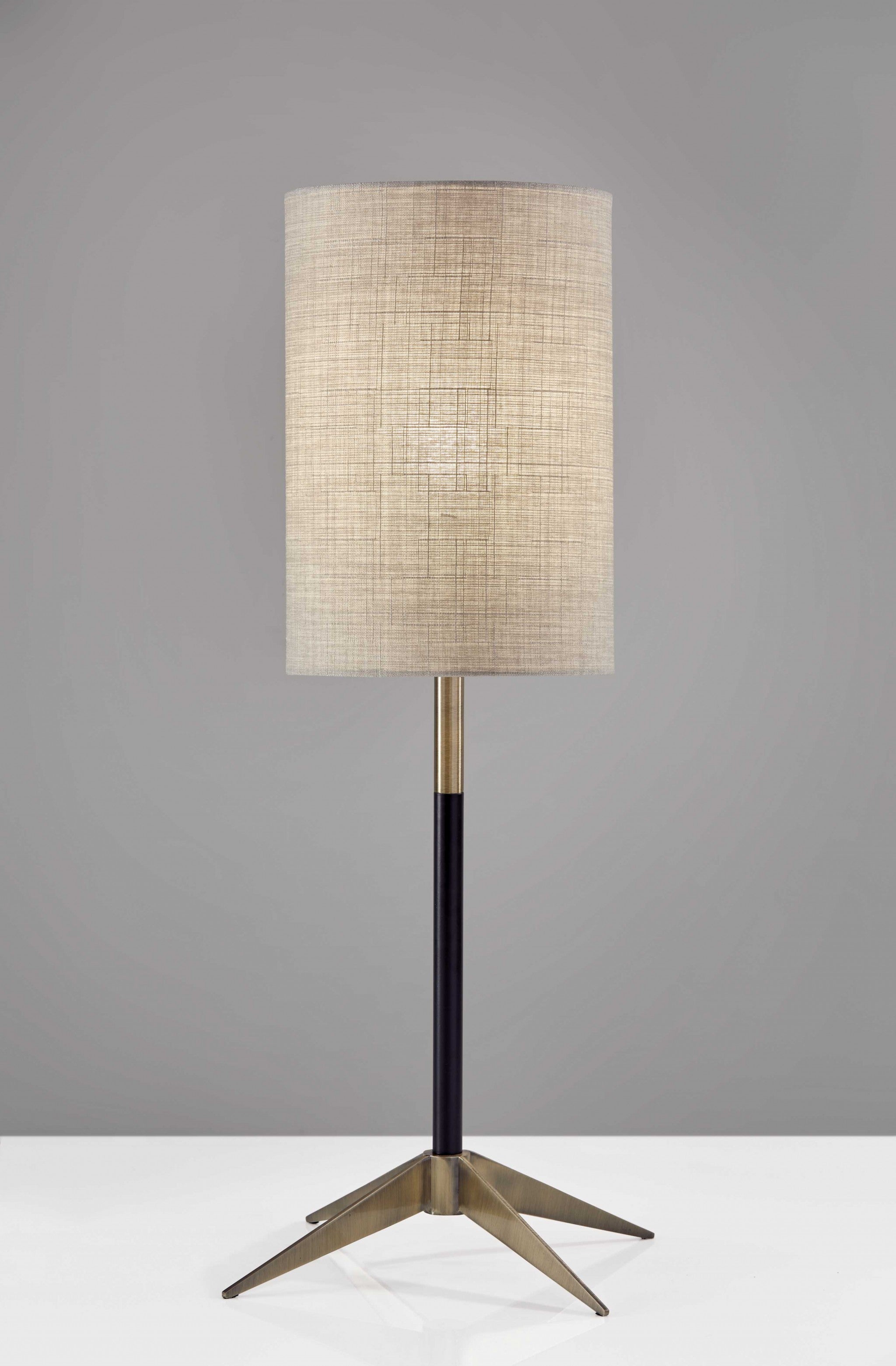 27" Antiqued Brass Metal Table Lamp With Brown Drum Shade